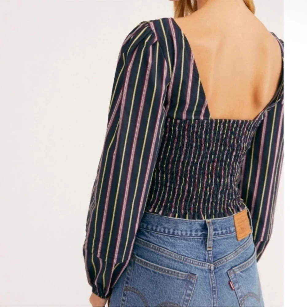Free People Sunshine In Sicily Top Puff Sleeve Blouse Large